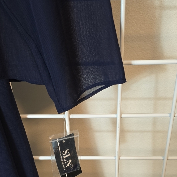 SLNY Navy Long 2 Piece Tank Dress And Long Sleeve Jacket with Sequin Detail 18 - Picture 3 of 10